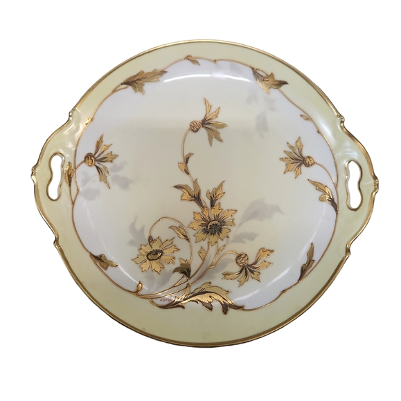Late 1800 Early 1900 MZ Austria 1003 A5363 Gold Sunflowers Yellow Trim Platter - Picture 1 of 5
